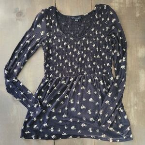 American Eagle Y2K Long Sleeve Fit & Flare Floral Babydoll Top — Size XS